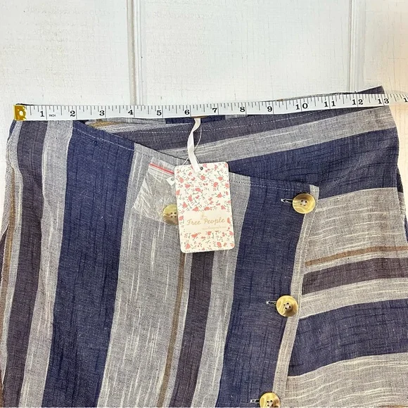 Free People NWT Blue Striped Asymmetrical Wrap Big Sur Midi Skirt Sz 2 - Picture 11 of 12